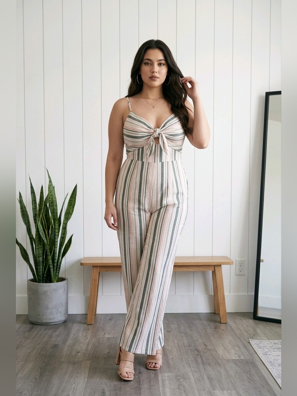 No Boundaries Multicolor Striped Jumpsuit with Bow